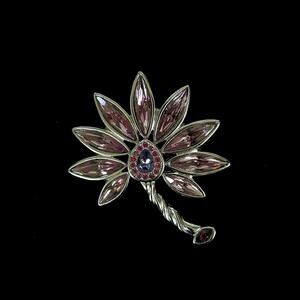 Swarovski Silver Tone Pink and Purple Flower 2 inch Brooch Pin